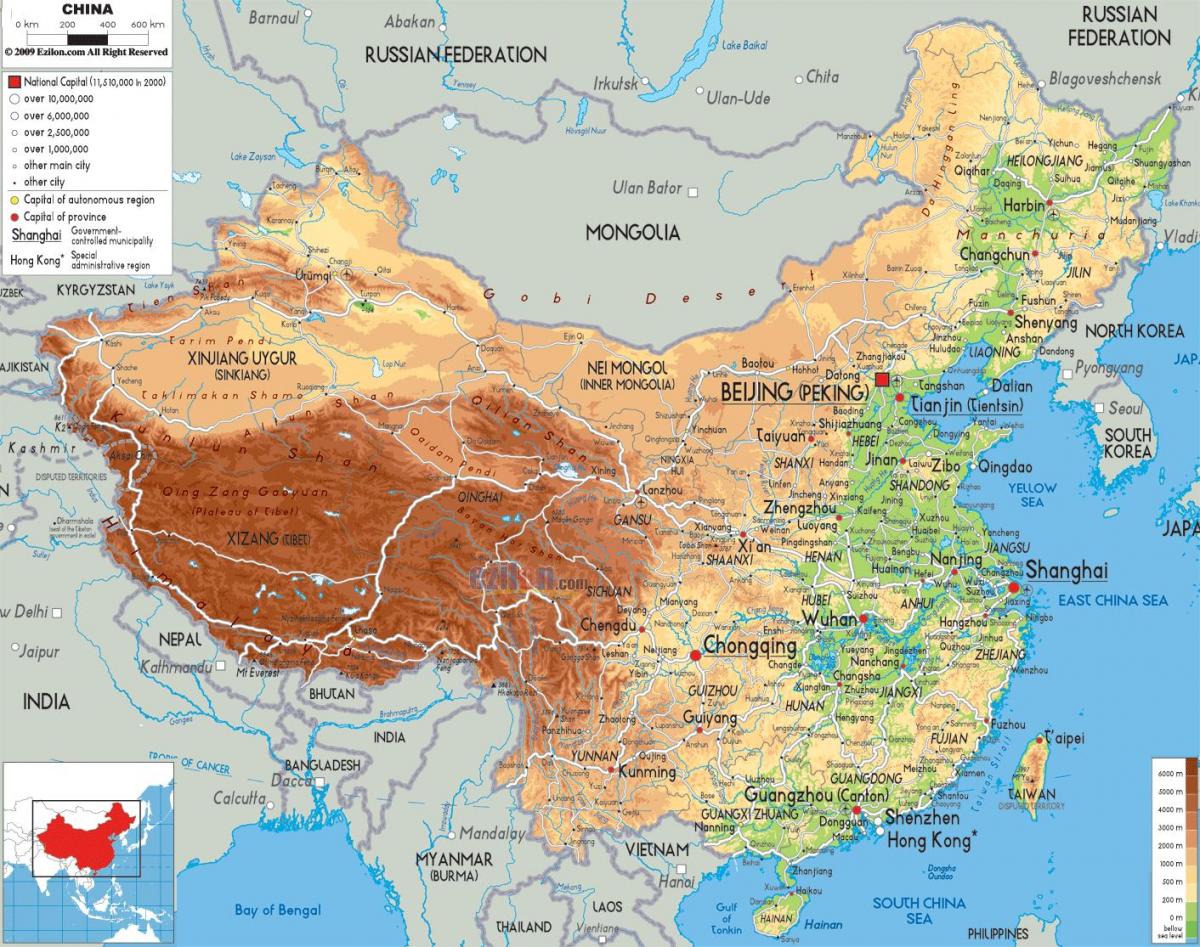 fizički mapu Kini