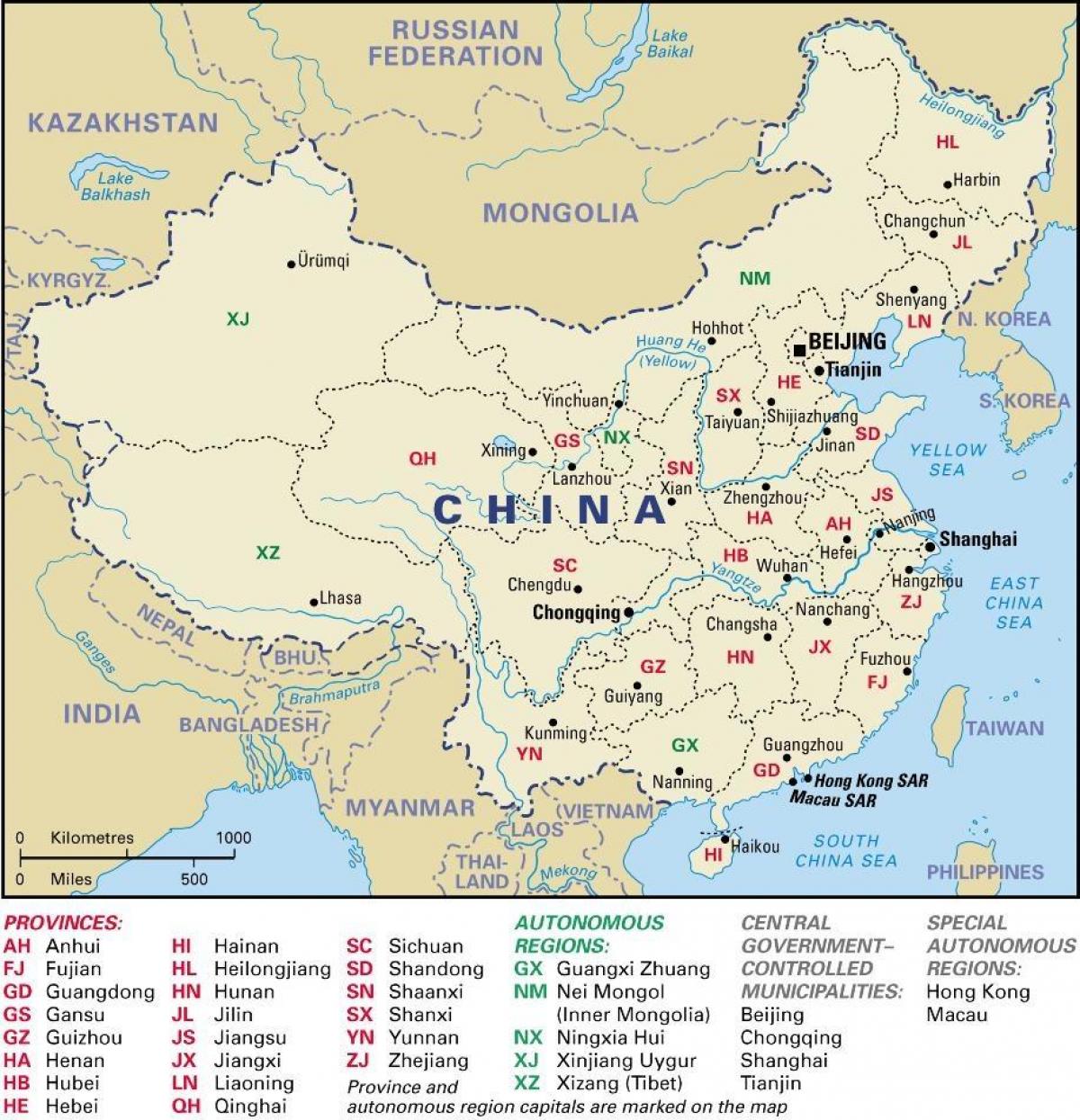 provincije Kine mapu