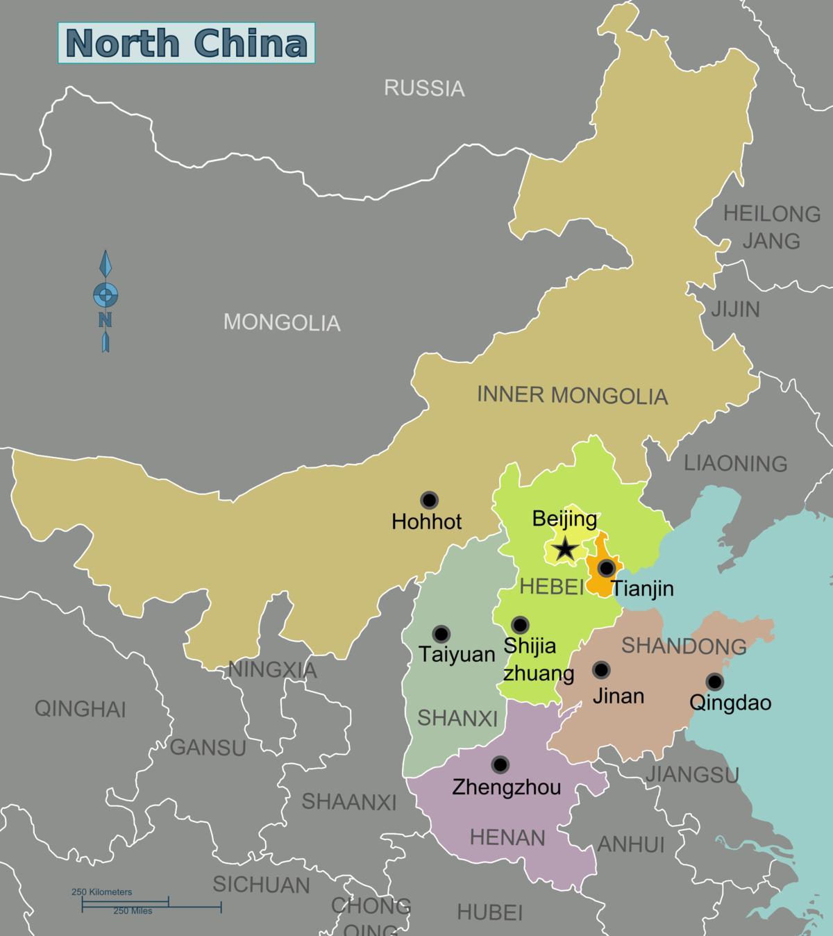 mapa na sjeveru Kini