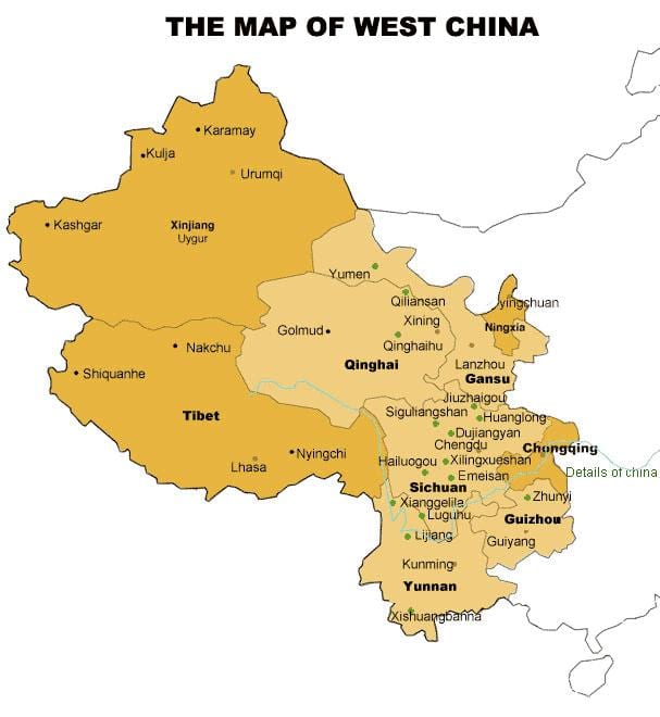 mapa zapadna Kina